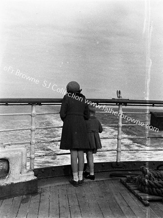 LITTLE GIRLS LOOK BACK AT WALES FROM STERN OF SS SCOTIA